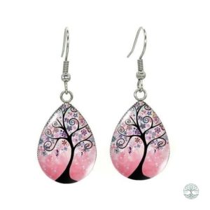 Boucles d'oreilles Arbre de Vie avec fleurs colorées