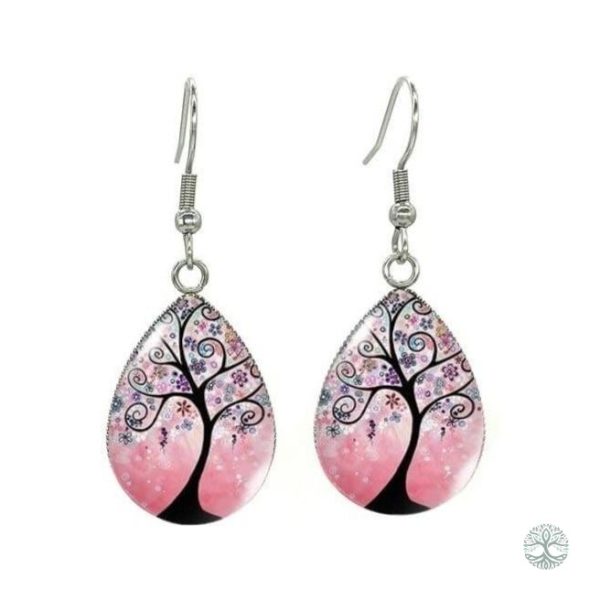 Boucles d'oreilles Arbre de Vie avec fleurs colorées