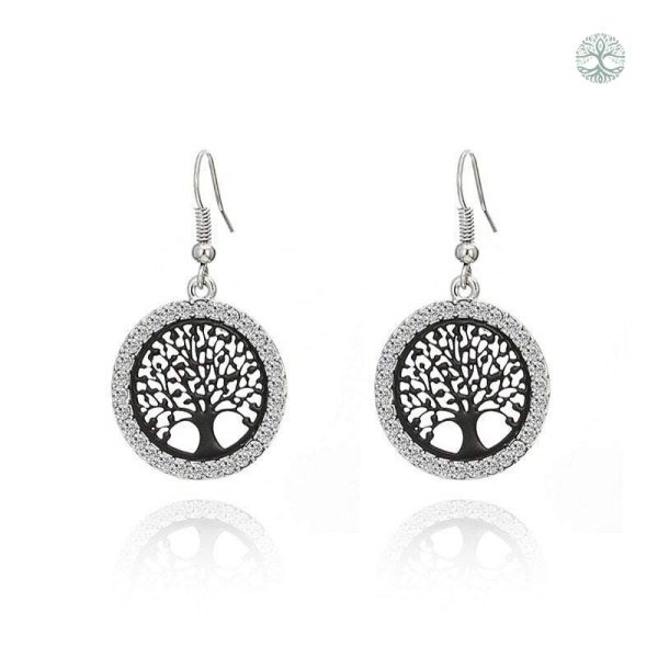 Boucles d'oreilles Arbre de Vie noires élégantes