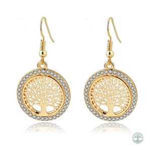 Boucles d'oreilles Arbre de Vie en or avec diamant