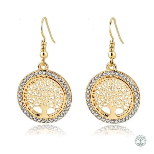 Boucles d'oreilles Arbre de Vie en or avec diamant