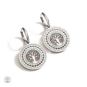 Boucles d'oreilles Arbre de Vie en argenté avec oxyde de zirconium