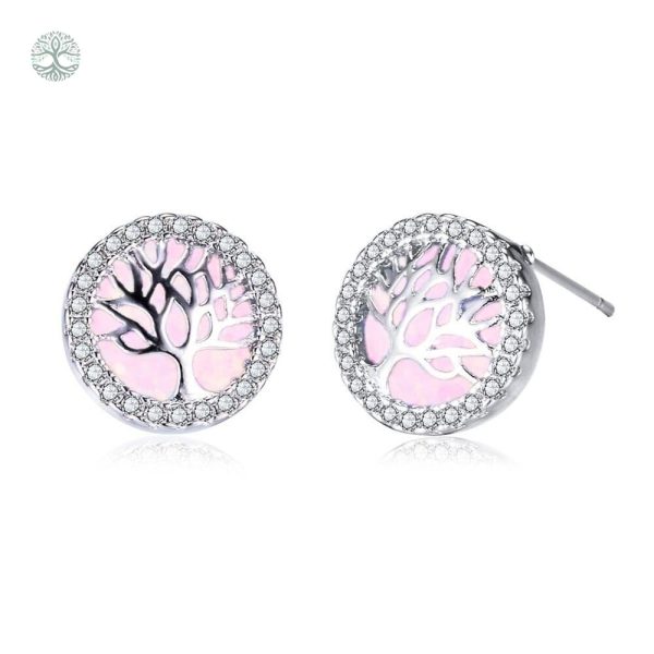 Boucles d'oreilles Arbre de Vie en rose glamour