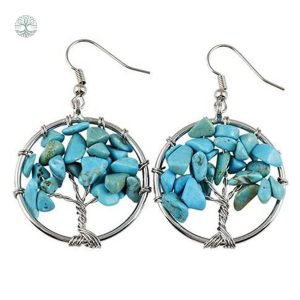 Boucles d'oreilles arbre de vie en turquoise bleue
