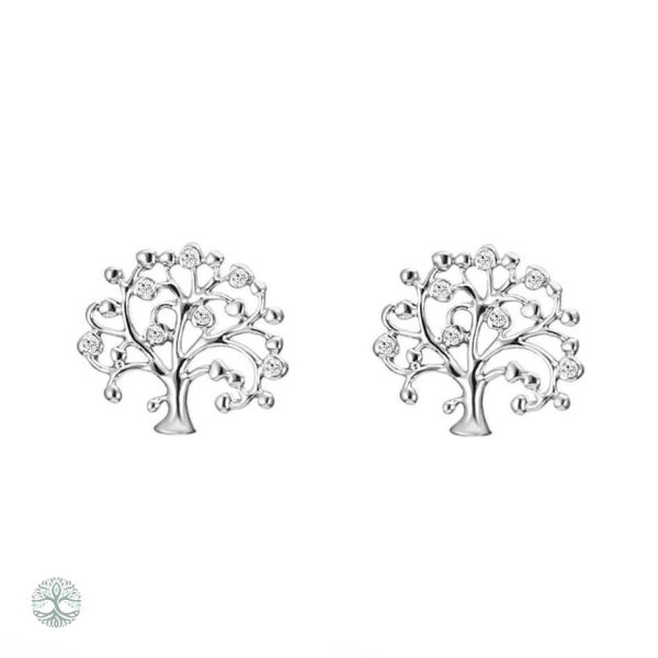 Boucles d'oreilles arbre de vie en argent avec zirconium