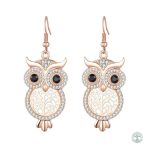 Boucles d'oreilles Arbre de Vie en or rose avec motif de chouette