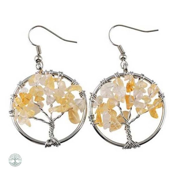 Boucles d'oreilles Arbre de Vie en Citrine