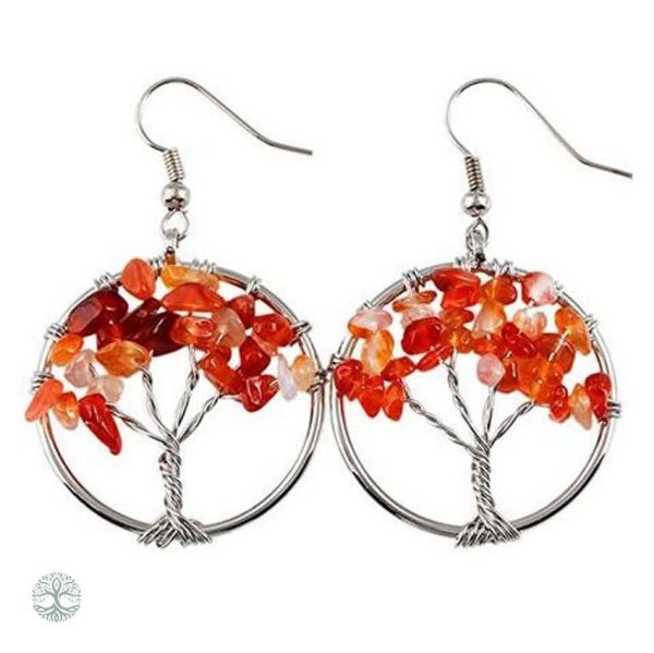 Boucles d'oreilles Arbre de Vie en Cornaline