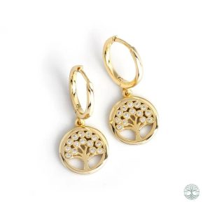 Boucles d'oreilles dormeuses Arbre de Vie doré