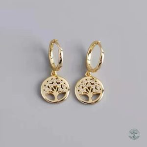 Boucles d'oreilles dorées motif Arbre de Vie