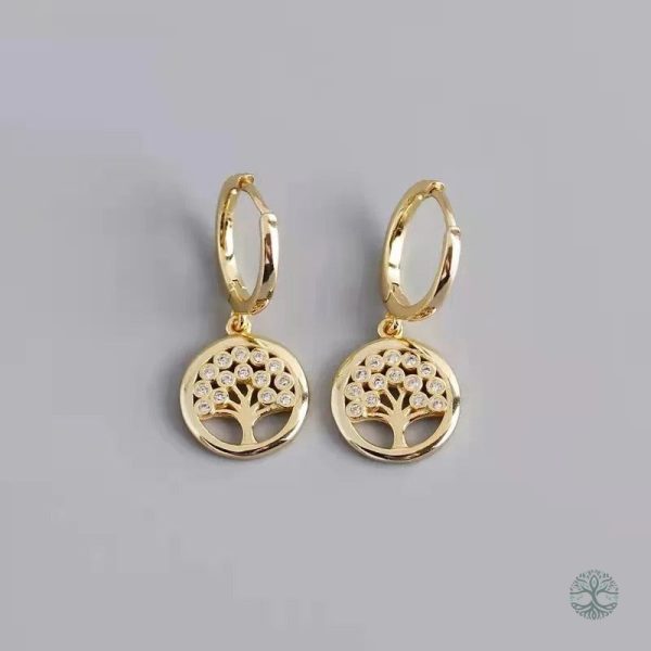 Boucles d'oreilles dorées motif Arbre de Vie