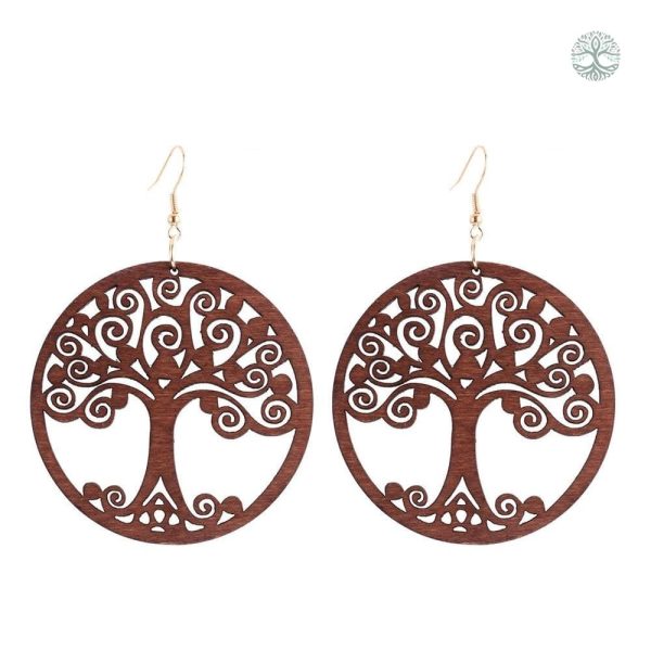 Boucles d'oreilles Arbre de Vie ethnique en marron