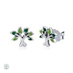 Boucles d'oreilles Arbre de Vie avec feuilles vertes