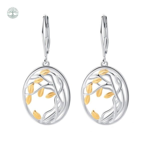 Boucles d'oreilles Arbre de Vie avec feuilles jaunes