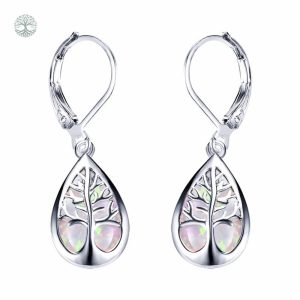 Boucles d'oreilles Arbre de Vie en opale blanche