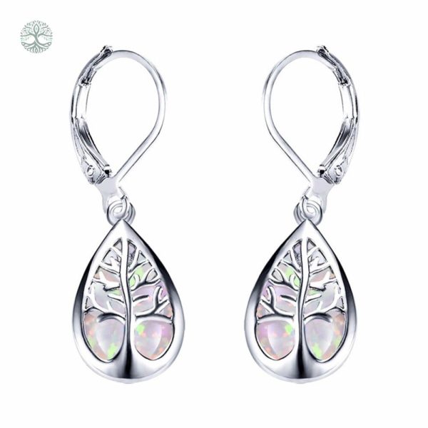 Boucles d'oreilles Arbre de Vie en opale blanche