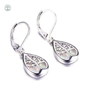 Bijoux arbre de vie avec opale blanche scintillante