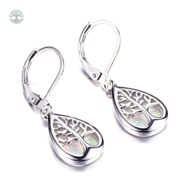 Bijoux arbre de vie avec opale blanche scintillante