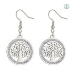 Boucles d'oreilles pendantes en argenté, motif arbre de vie