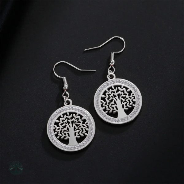 Boucles d'oreilles arbre de vie avec oxyde de zirconium brillant