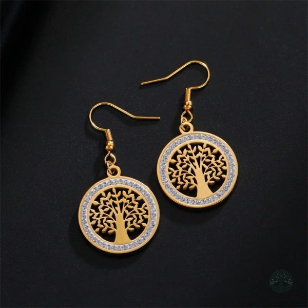 Bijoux pendants dorés avec motif Arbre de Vie en zirconium