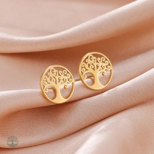 Boucles d'oreilles puces dorées Arbre de Vie
