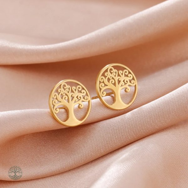Boucles d'oreilles puces dorées Arbre de Vie
