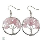 Boucles d'oreilles Arbre de Vie en quartz rose