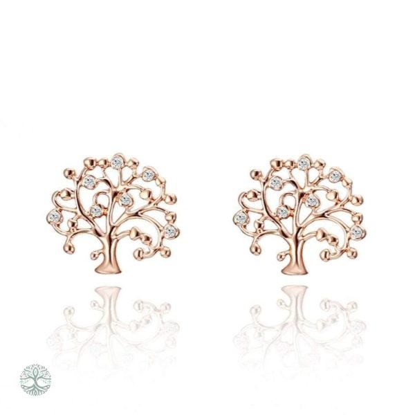Boucles d'oreilles Arbre de Vie en or rose avec zirconium