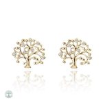 Boucles d'oreilles Arbre de Vie en zirconium doré