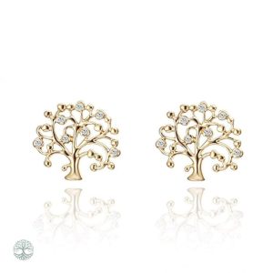 Boucles d'oreilles Arbre de Vie en zirconium doré