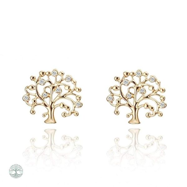 Boucles d'oreilles Arbre de Vie en zirconium doré