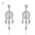Boucles d'oreilles arbre de vie attrape rêve en métal