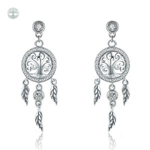 Boucles d'oreilles arbre de vie attrape rêve en métal