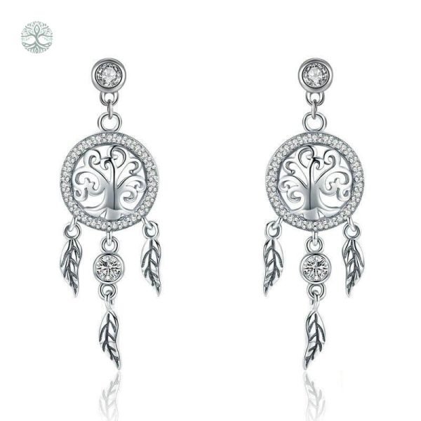 Boucles d'oreilles arbre de vie attrape rêve en métal