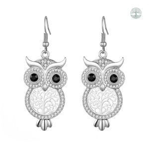 Boucles d'oreilles Arbre de Vie en argent avec motif de chouette