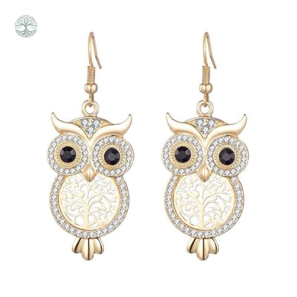 Boucles d'oreilles Arbre de Vie en or avec motif chouette