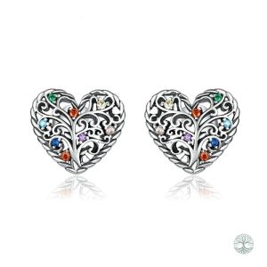 Boucles d'oreilles Arbre de Vie en argent cœur