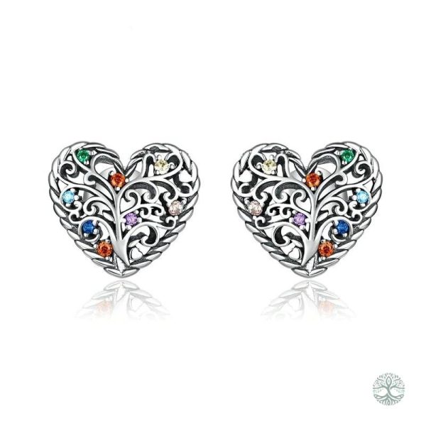 Boucles d'oreilles Arbre de Vie en argent cœur