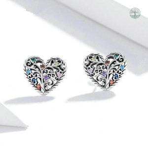 Boucles d'oreilles argentées en forme d'arbre de vie