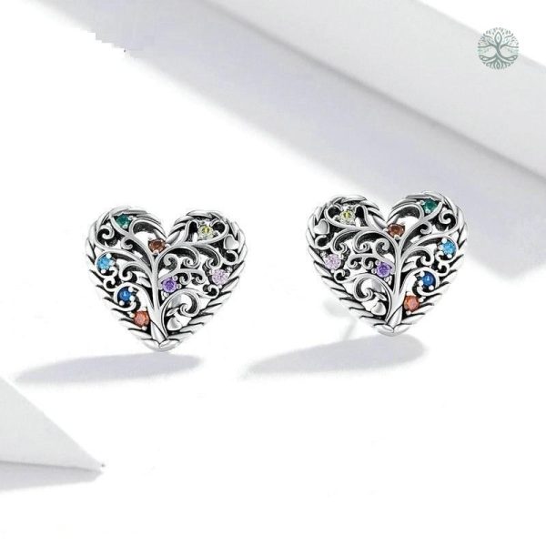Boucles d'oreilles argentées en forme d'arbre de vie