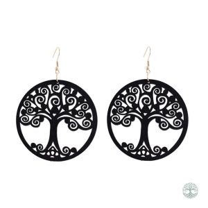 Boucles d'oreilles arbre de vie éthnique en noir