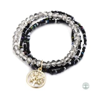 Bracelet noir avec motif arbre de vie symbolique