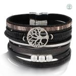 Bracelet Arbre de Vie en cuir noir élégant et symbolique