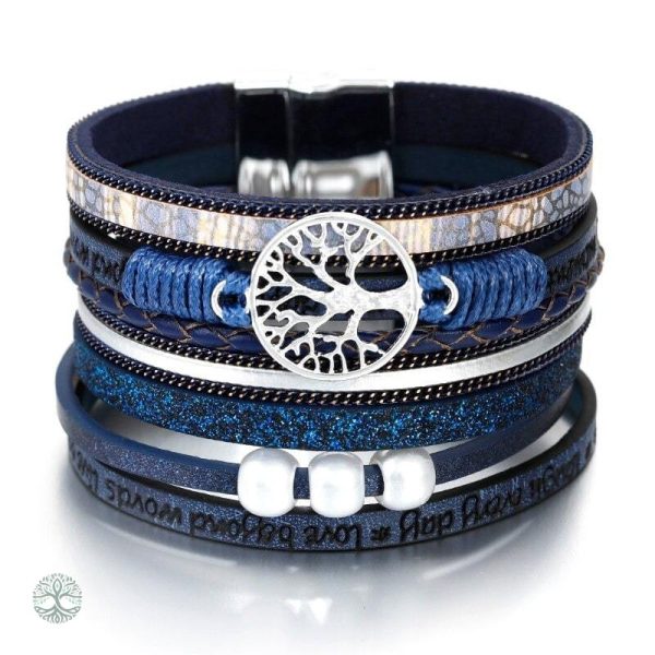 Bracelet Arbre de Vie en cuir bleu élégant et stylé