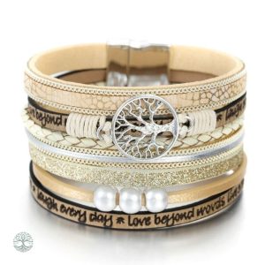 Bracelet Arbre de Vie en cuir beige