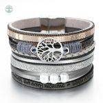 Bracelet Arbre de Vie en cuir gris, élégant et symbolique