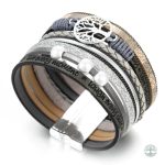 Bracelet en cuir gris avec motif Arbre de Vie, accessoire tendance