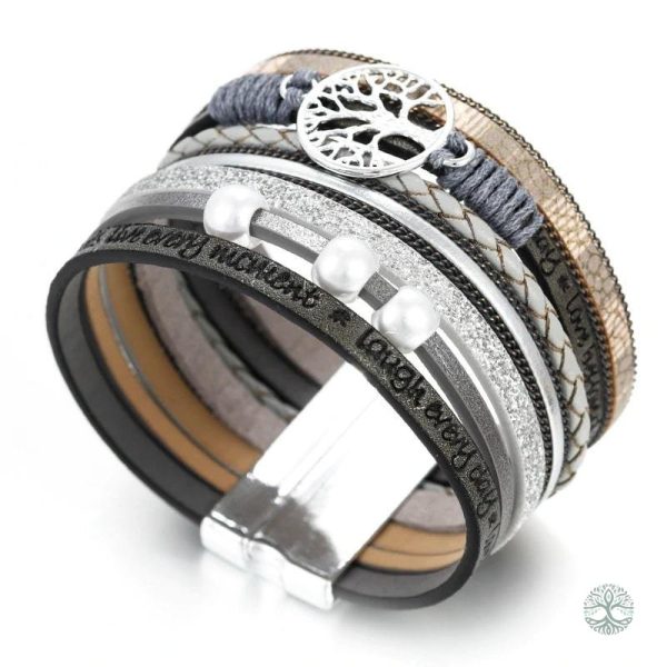 Bracelet en cuir gris avec motif Arbre de Vie, accessoire tendance