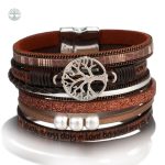 Bracelet Arbre de Vie en cuir marron élégant et symbolique